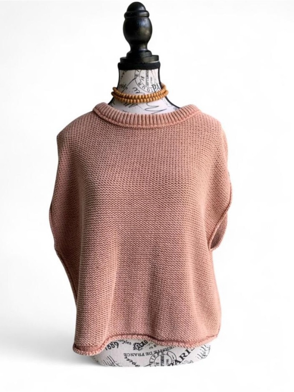 Free People Peachy-Pink Chunky Knit 100% Cotton Relaxed Fit Sweater Sz XS Boho